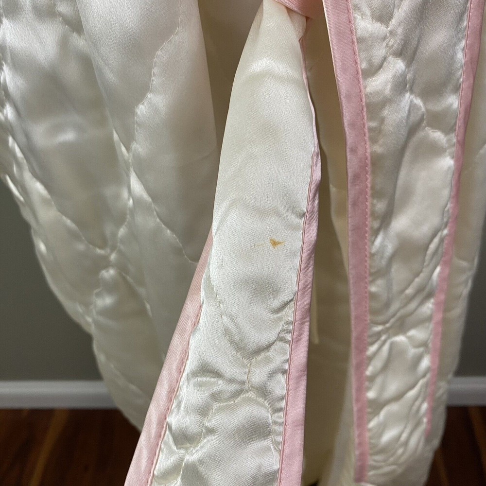Vtg 70s Natori Womens Satin Embroidered Robe S Ivory Floral Saks 5th Ave - Picture 6 of 11